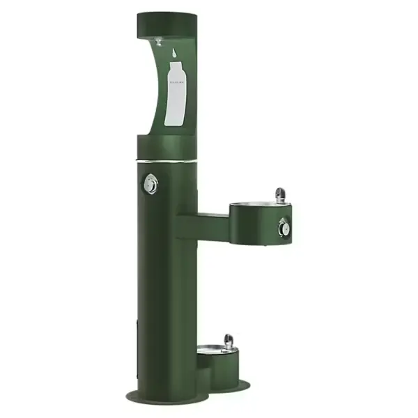 lk4420bf1udbevg- estación llenadora de botellas ezh2o® para exteriores, pedestal de dos niveles con bebedero superior y estación para mascotas, sin filtro y sin refrigeración, color verde.