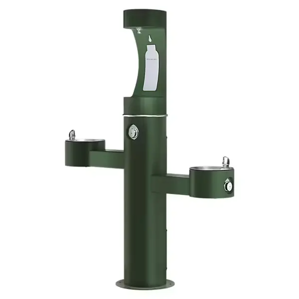 [LK4430BF1UEVG] Estación llenadora de botellas ezh2o® para exteriores, pedestal de tres niveles, sin filtro ni refrigeración, color evergreen