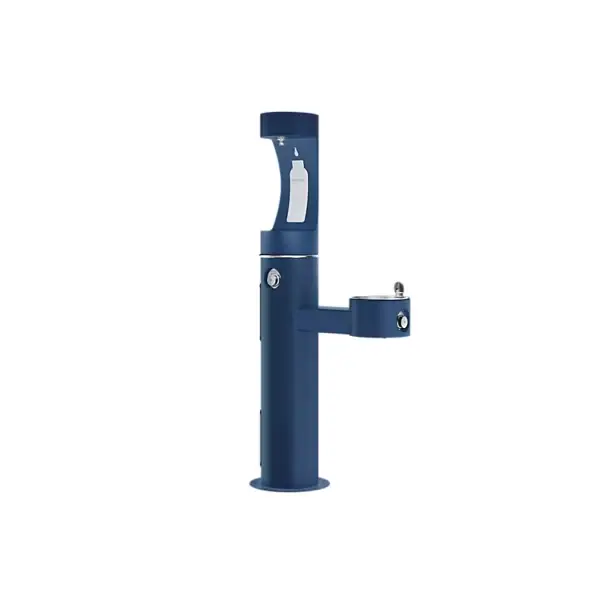lk4420bf1ublu-estación llenadora de botellas ezh2o® para exteriores, superior, pedestal de dos niveles, sin filtro, sin refrigeración, color azul.