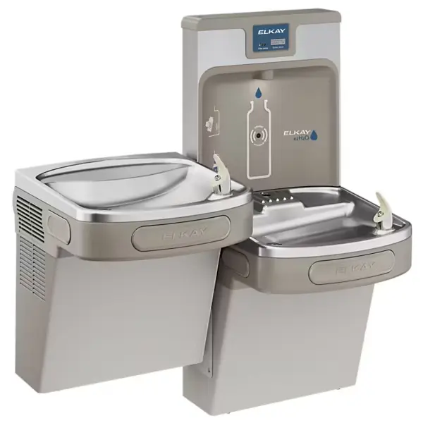 lzstl8wslk- ezh2o® estación llenadora de botellas y bebedero versátil de dos niveles ada filtrado, refrigerado, gris claro.