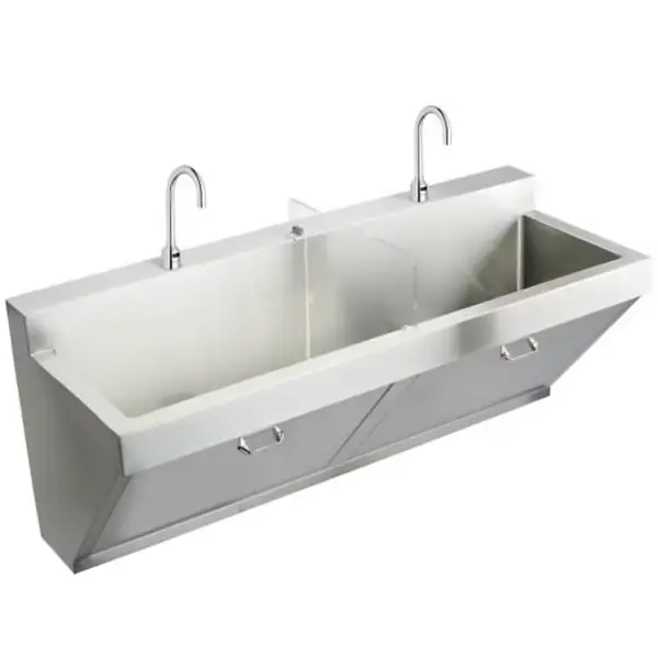 kit de lavabo quirúrgico doble de pared en acero inoxidable, 60" x 23" x 26".