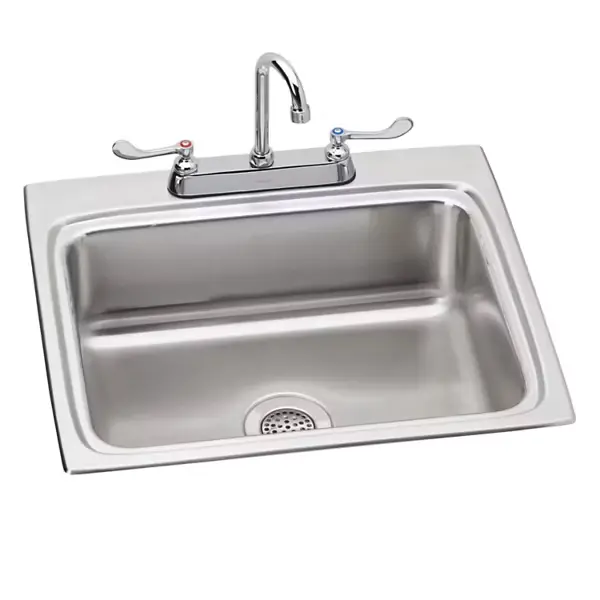 Tarja Lustertone® Classic de acero inoxidable de 25" x 22" x 8-1/8", una sola cubeta, de sobreponer, con 3 perforaciones y kit de mezcladora incluido