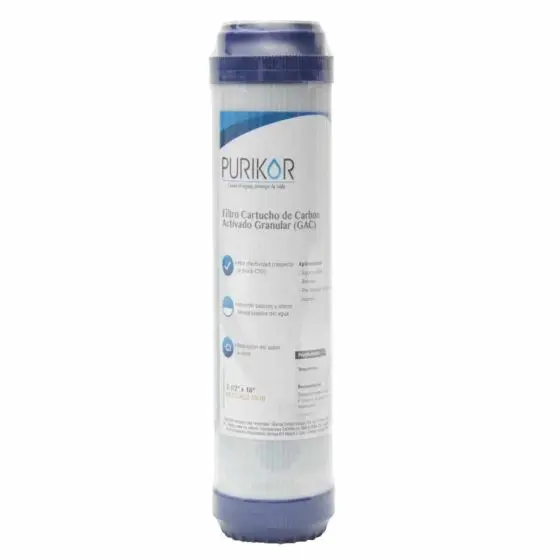[PKCGAC2.5X20] Cartucho carbón activado PURIKOR 2.5” x 20” GAC | Filtro para reducción de cloro y olor