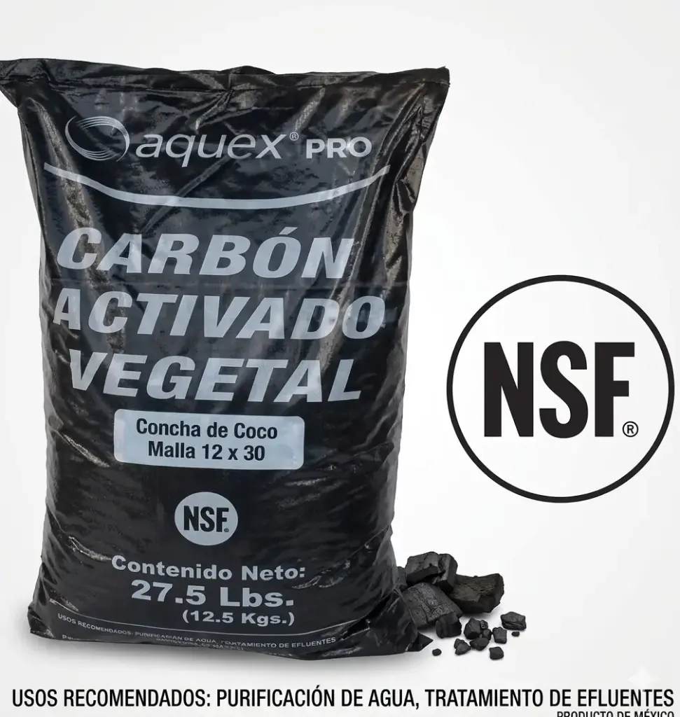 Pie cúbico de Carbón Activado Coco 12x30 Aquex Pro | Medio Filtrante Certificado NSF