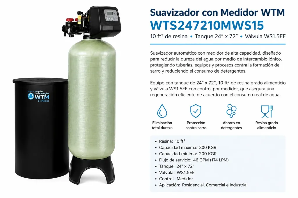 [WTS247210MWS15] Suavizador de Agua WTM WTS247210MWS15 de 10 ft³ con Medidor y Válvula WS1.5EE