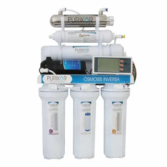 Sistema de Ósmosis Inversa Purikor PKRO100-6UVP de 100 GPD, 6 Etapas con Luz UV, Bomba Booster y Autoflush