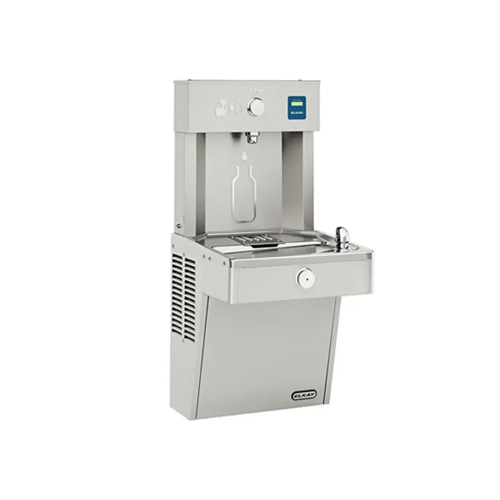 vrc8wsk estación de llenado de botellas ezh2o® antivandálica con bebedero individual, sin filtro, refrigerada, de acero inoxidable.