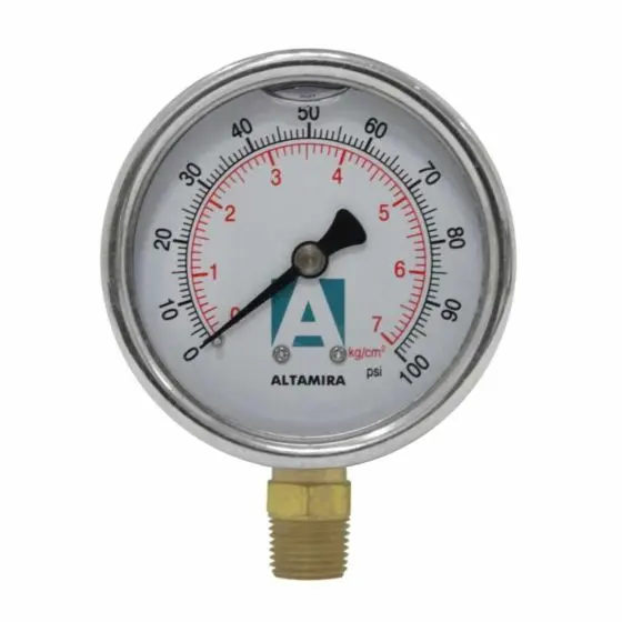 [MAN0-100G] MAN0-100G – Manómetro con glicerina 0–100 PSI, conexión 1/4" NPT