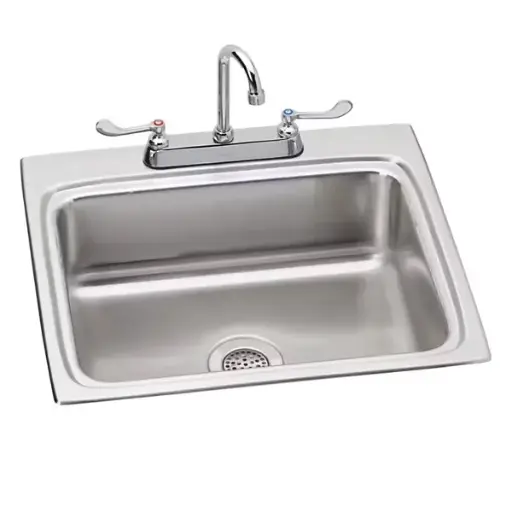 [LR2522C] Tarja Lustertone® Classic de acero inoxidable de 25" x 22" x 8-1/8", una sola cubeta, de sobreponer, con 3 perforaciones y kit de mezcladora incluido
